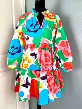 J Crew watercolor summer colors poplin resort cotton mini dress size small new!